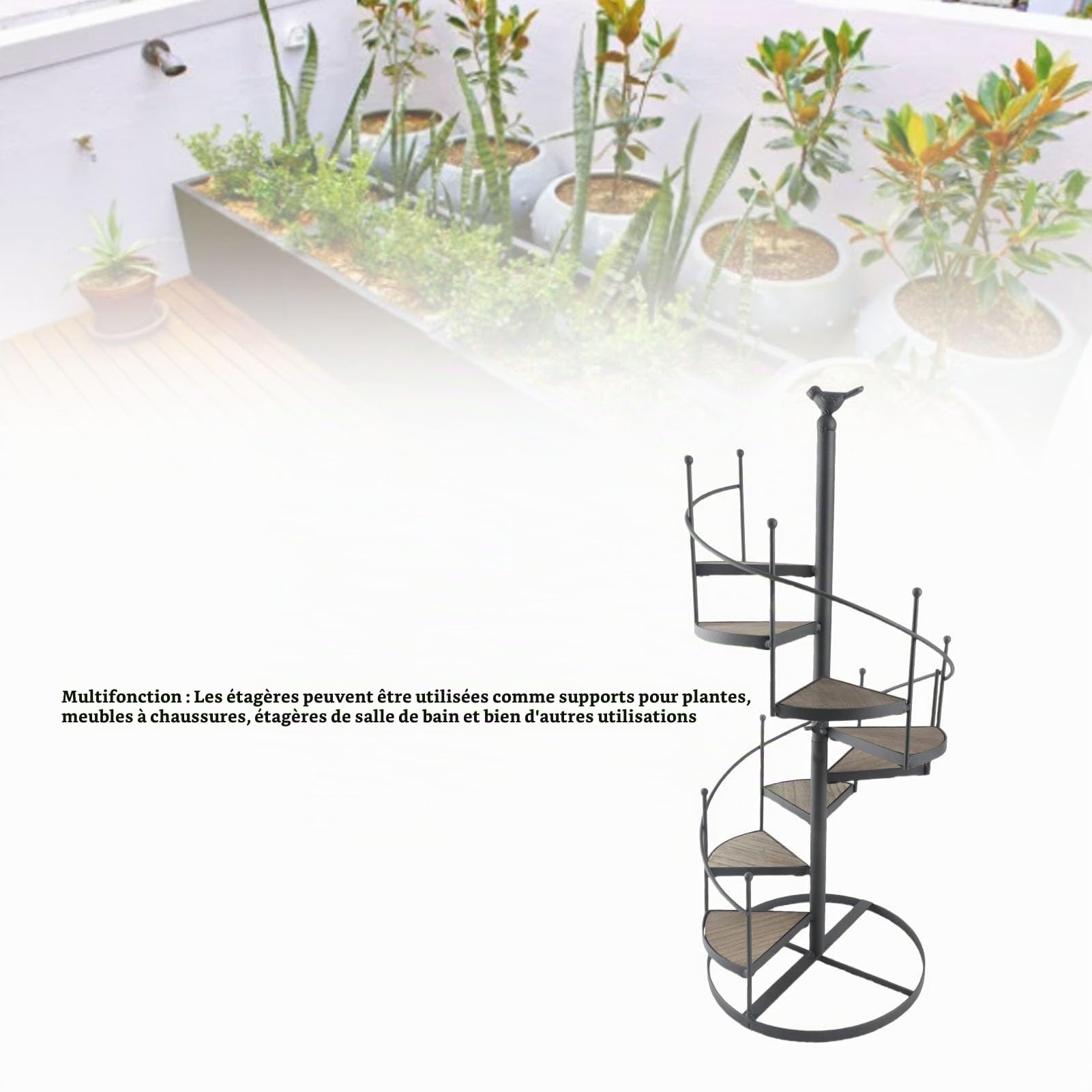 Cocoarm Support Plantes Bois Fer Spirale Moderne, 2 Pièces