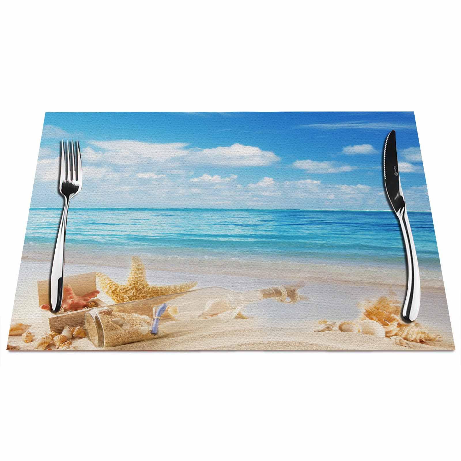 Walmsco Placemats Beach Drift Bottle Sea Decor For Dining Room Kitchen Table,Waterproof Non-Slip Washable Heat Resistant Placemats,Set of 4,12"x18" — image 1