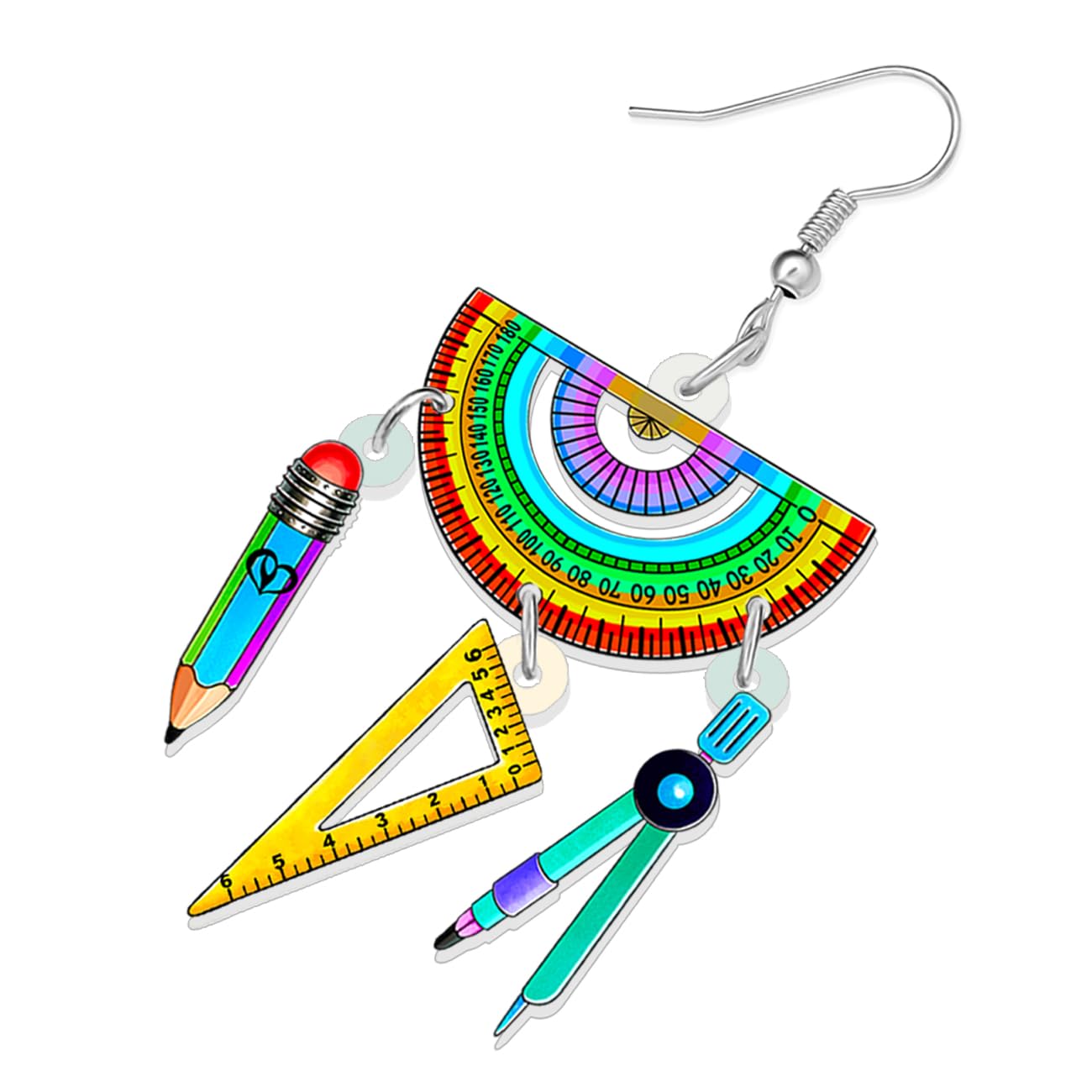 TIZURO Acrylic Back to School Novelty Pencil Ruler Crayon Earrings Fun Class Supplies Dangle Jewellry For Women Teacher's Day Party Charms Gifts (Multi) - Image 4