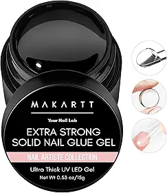 Makartt Gel de cola de unha sólida: cola de gel extra forte para unhas de pressão e pontas falsas, cola de unhas de adesão forte de longa duração para unhas de acrílico, géis 3D transparentes para