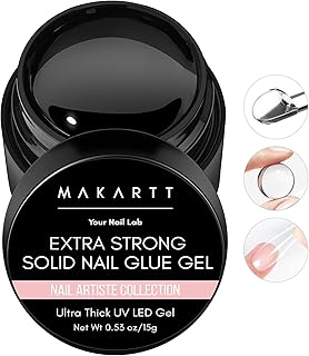 Makartt Solid Nail Glue Gel: Extra Strong Gel Nail Glue for Press On Nails & Fake Tips Long-Lasting Strong Adhesion Nails Glue for Acrylic Nails Clear 3D Gels for Nail Art Home Salon UV Light Cured