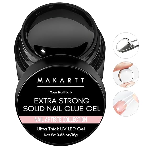 Makartt Solid Gel Adhesive for Press-On Nails & Tips 50ML Extra Strong Nail Glue with Dropper Remover, Easy Soak-Off Formula for Quick Removal