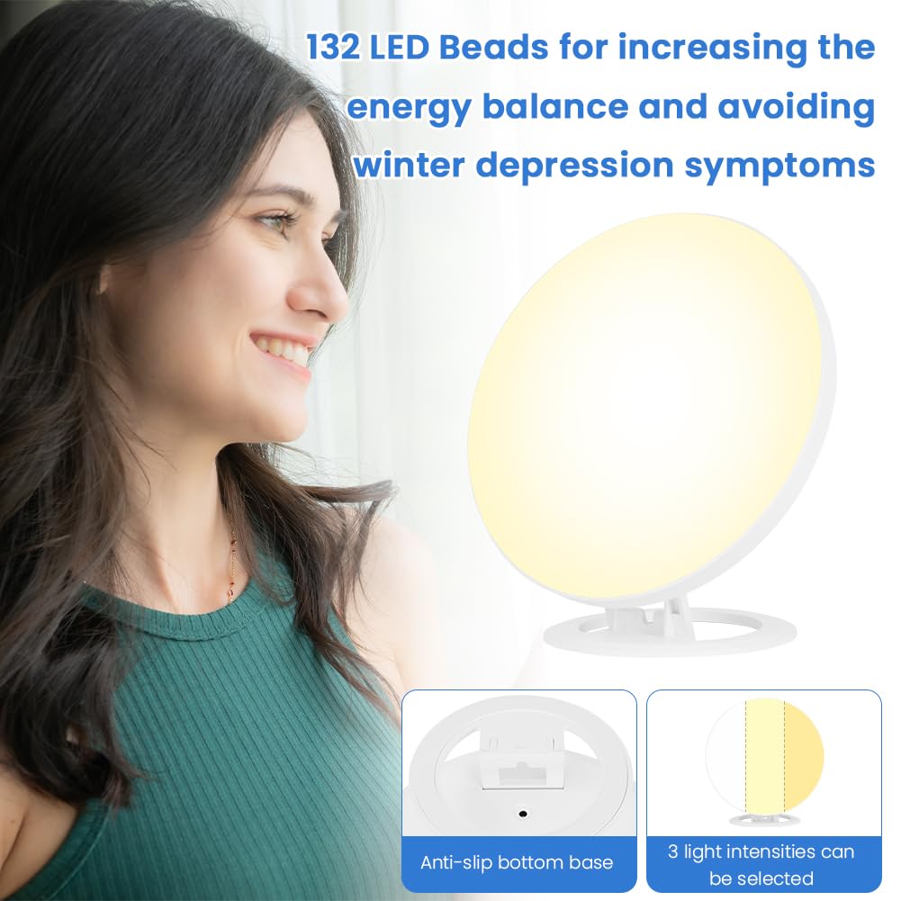 AOOWU Lampa do światła dziennego, lampa do terapii światłem 10000LUX-30000LUX, kompaktowa lampa solarna bez Uv z 3 temperaturami barwowymi 10 poziomów jasności ze składanym uchwytem do domu i biura