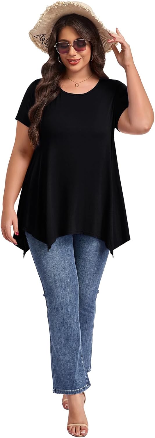 LARACE Short Sleeve Shirts for Womens Plus Size Tops Casual Summer Clothes Asymmetrical Tunic Blouses - Image 5