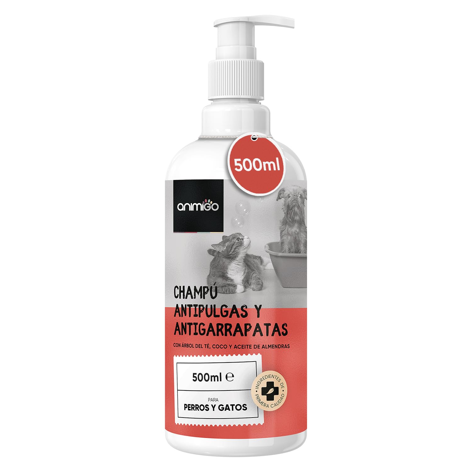 Champú Antipulgas para Perros y Gatos 500ml - Eliminador de Olores y Elimina Pulgas y Garrapatas Perros, Limpia, Hidrata y Suaviza el Pelaje - Antiparasitario Gatos con 7 Aceites Esenciales