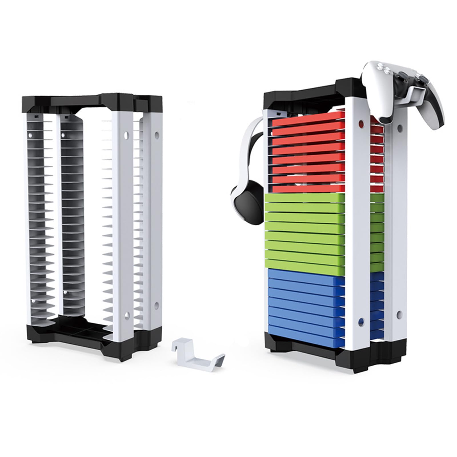iFCOW Tour de rangement de jeu pour PS5, étagère avec 2 crochets pour jeux vidéo pouvant contenir 23 disques