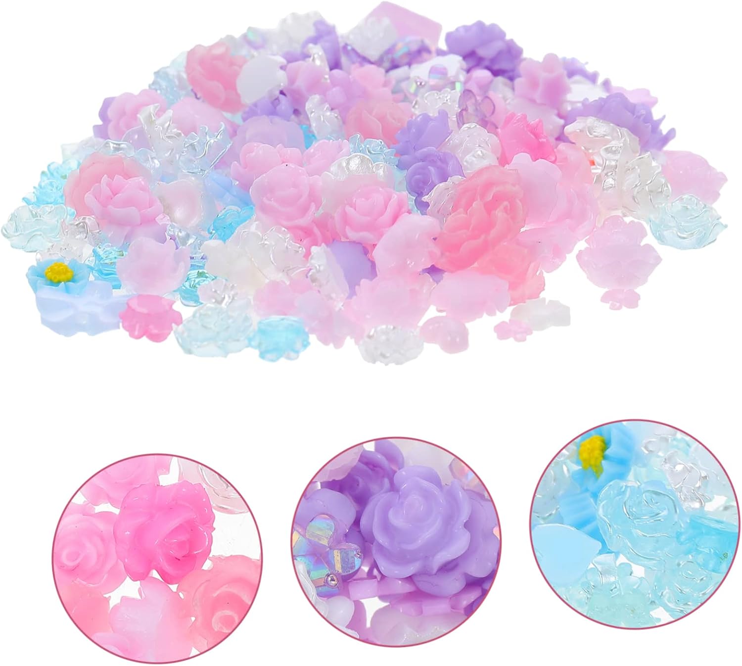 POPETPOP 3pcs Resin Flower Beads Heart Shape Nail Art Charms for DIY Crafts Compact Decors for Phone Cases Jewelry Making and Manicure Projects Approx Total