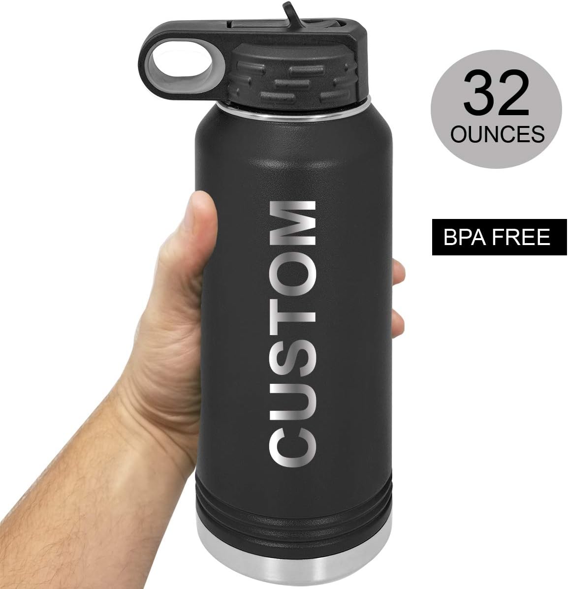 Personalized Custom Soccer, Football, Baseball, Softball Jersey - Add Your Name/Number Double Wall Insulated Stainless Steel Custom Sports Water Bottle with Flip Top Lid, Straw - Customizable
