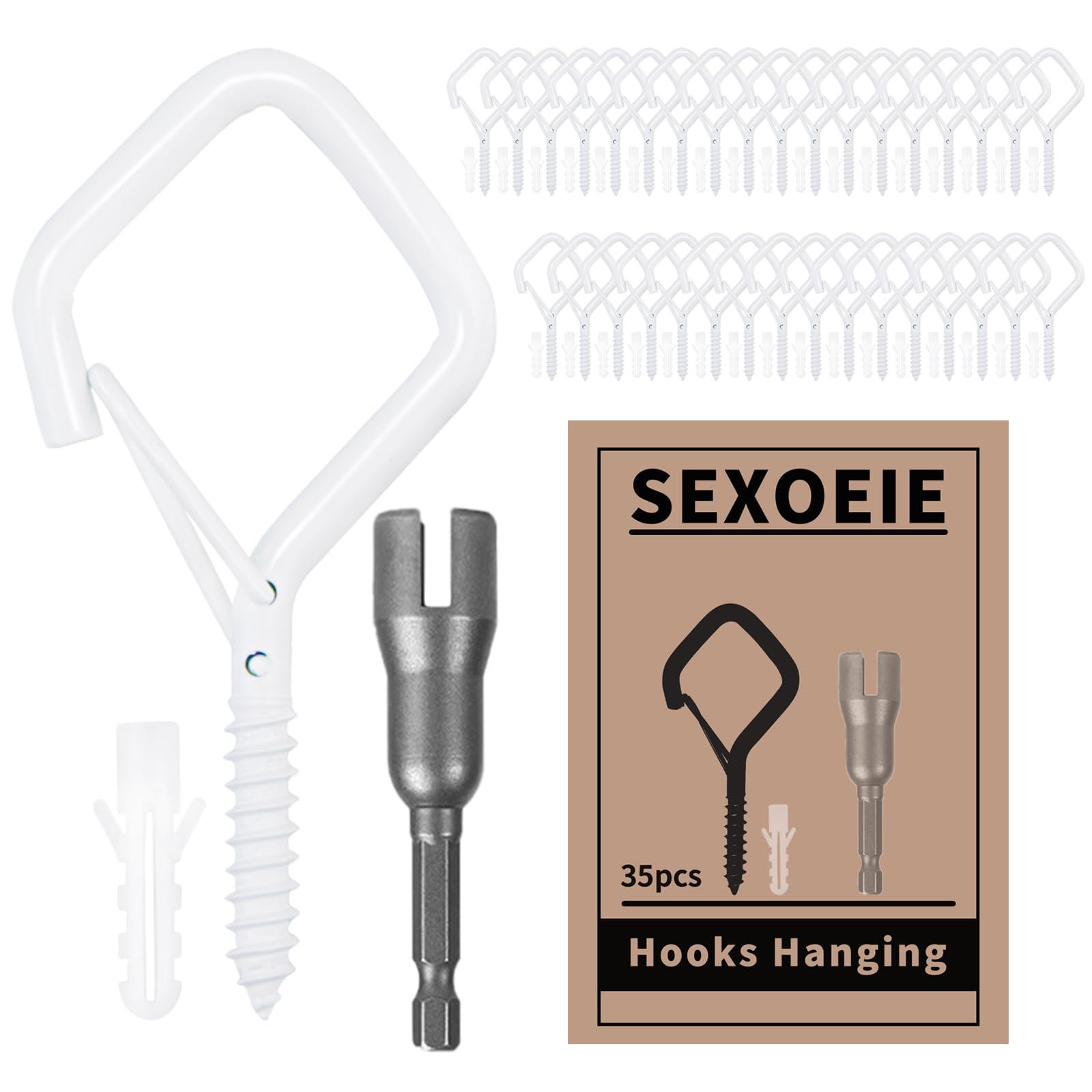 Sexoeie 35PCS Eye Screw Hooks for Hanging Heavy Duty with Safety Buckle.Metal Ceiling Hooks for Hanging Plants,Cup,Wind Chime,Bird Feeders,String Lights at Indoor&Outdoor,2.36 Inches White