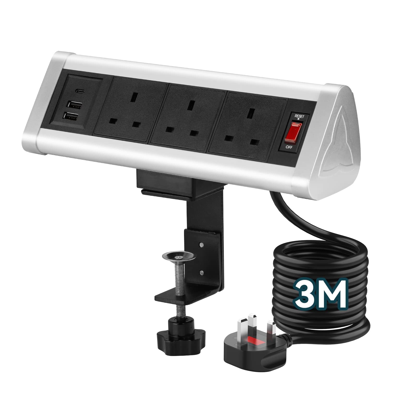 Buy Desk Power Socket with USB C, Sewingvr Desk Power Strip 3 Way Plug