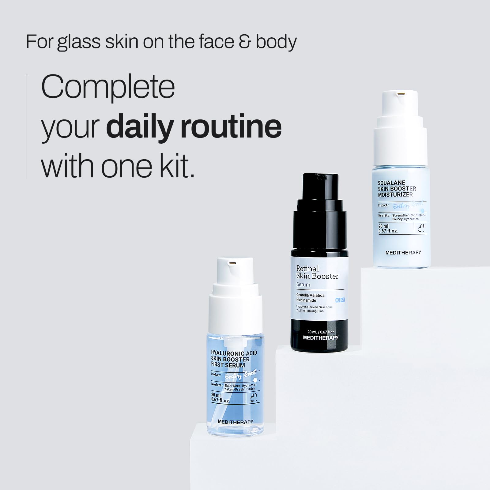 MEDITHERAPY Gentle Boost Korean Skincare Kit with Retinal, Hyaluronic Acid & Squalane