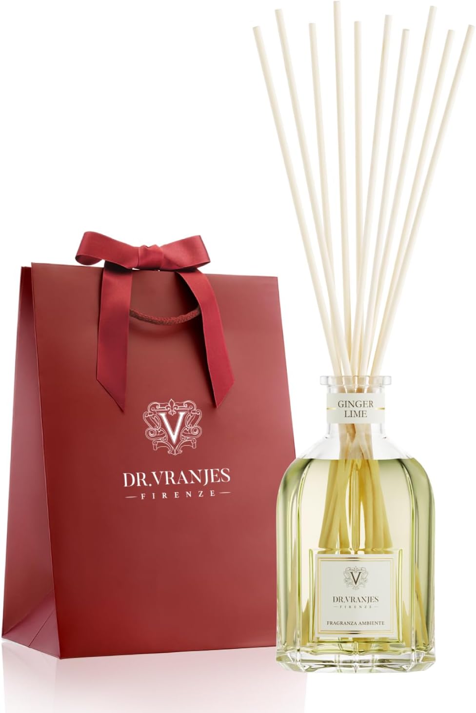 Dr. Vranjes - Ginger Lime 250 ml Reed Diffuser + Elegant Shopping Bag, Bright Fruity & Spicy, Home Fragrance, Made in Italy