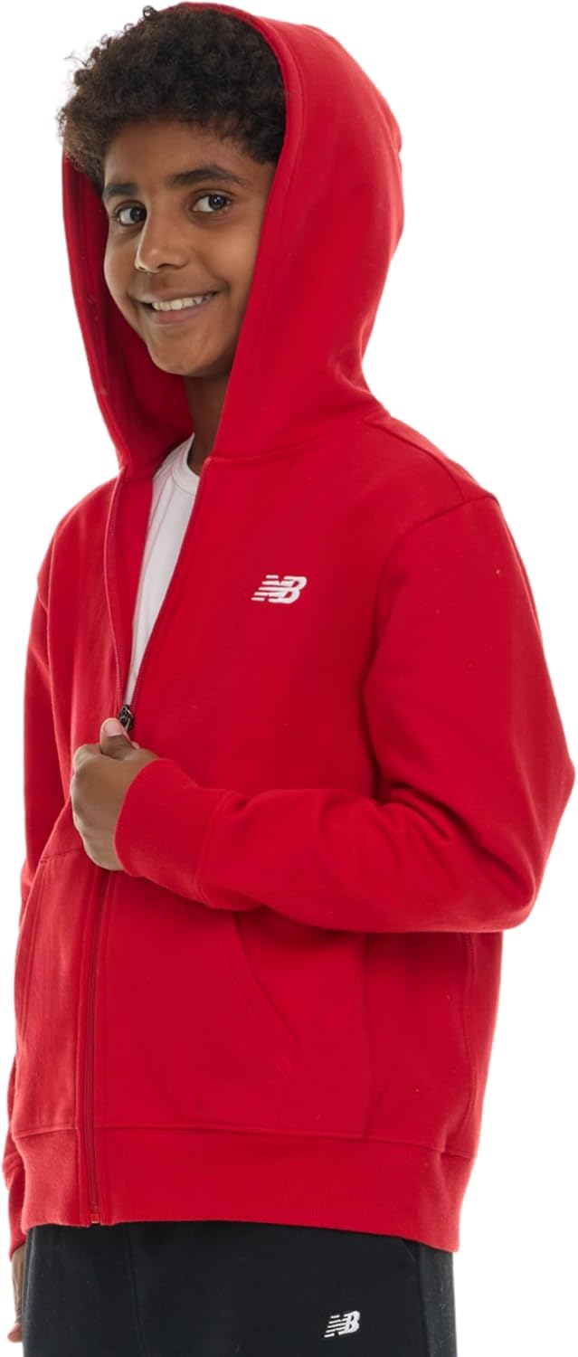 New Balance Boys Zip Up Hoodie  Full Zip Premium Cotton Blended Fleece Sweatshirt with Lined Hood, Comfortable Fit