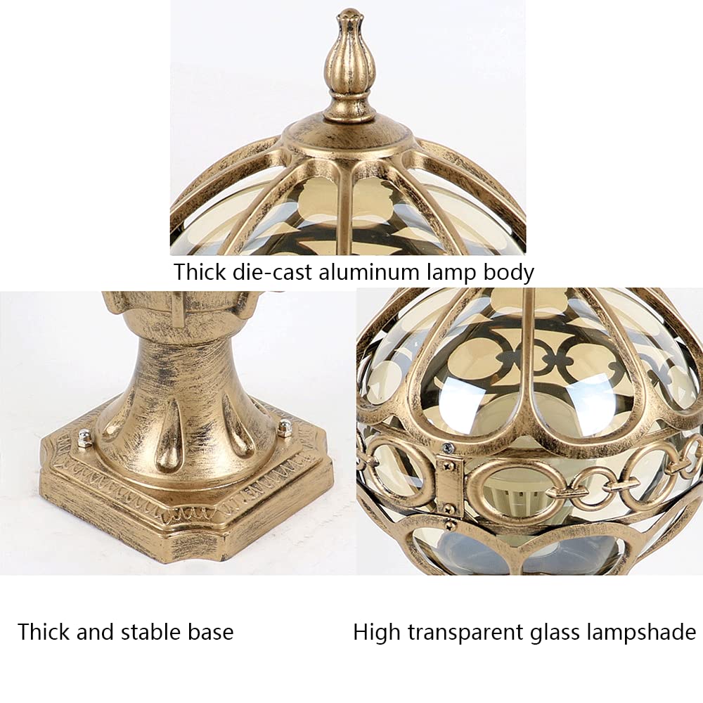 XANAYXWJ Słupek ogrodowy Szkło Aluminiowe Lampy słupkowe LED Okrągłe lampy słupowe V-intage Luksusowa kolumnowa do płaskiego patio dekoracyjna uliczna, mosiądz 18,1 cala (czarny 18,1 cala) (czarny