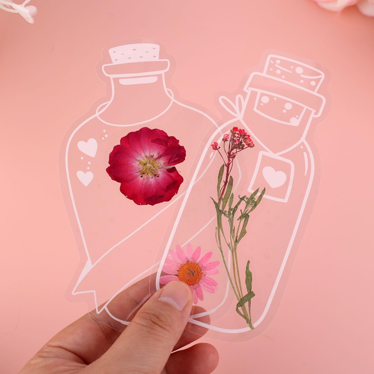 20pcs Transparent Dried Flower Bookmarks, Large Size Heart Wishing Bottle Style Clear Pressed Bookmarks Making Kit Without Dried Flowers for Scrapbooking Journal Decoration Gifts image 4