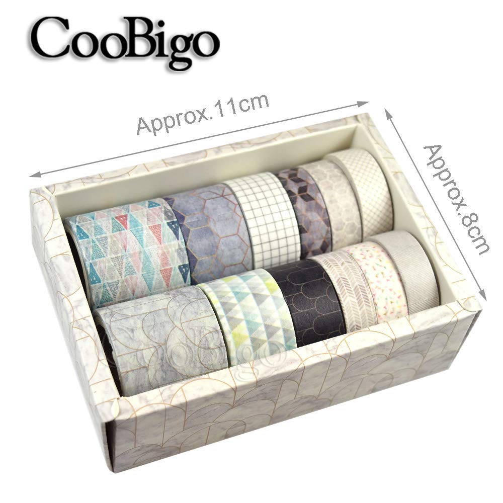 Zestaw taśm Washi, 12 rolek, 4 rozmiary, dekoracyjne taśmy maskujące Washi do rzemiosła, scrapbookingu, DIY, planerów, pakowania prezentów (wzór geometryczny)