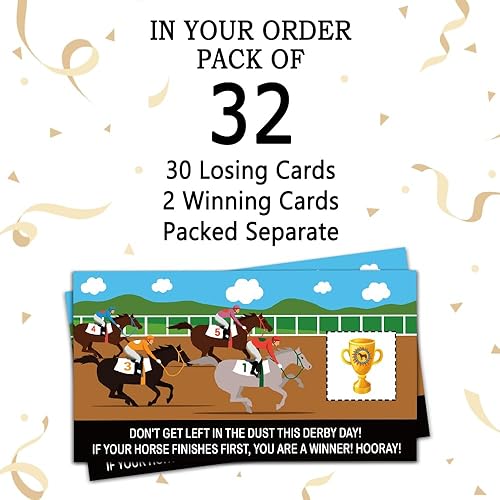 Miniatura 3 de REWIDPARTY Tarjetas de juego para raspar para fiesta de carreras de caballos (32 piezas) Kentucky Horse Derby Scratch Off Tickets Festive Raffle