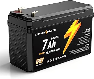 GOLDENMATE 12V 7Ah Lithium LiFePO4 Deep Cycle Battery, 5000+ Cycles, IP67 Waterproof Lithium Iron Phosphate Battery, Built-in BMS, Perfect for Lighting, Power Wheels, Fish Finder, Ride on Toys