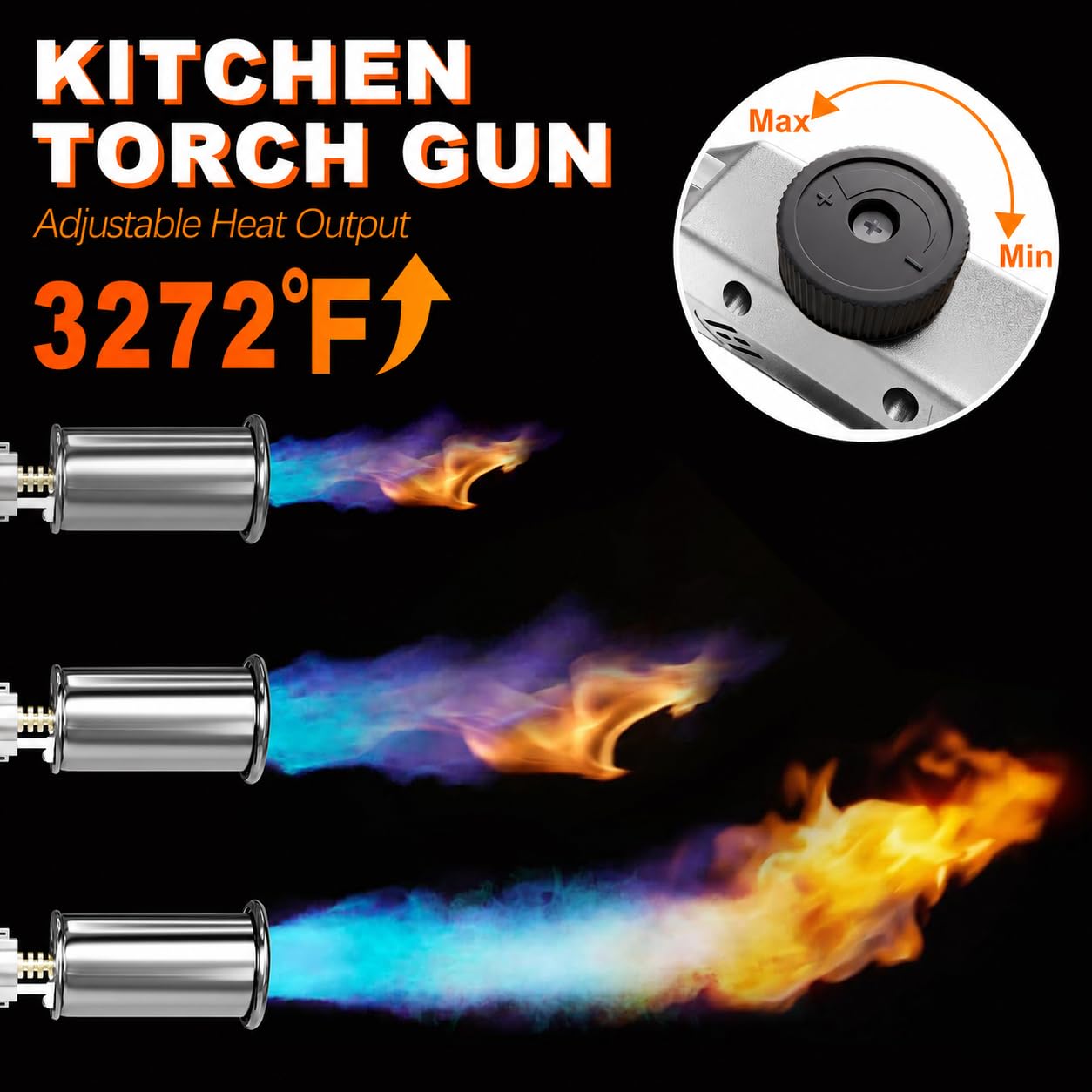 Pistola de propano ajustable para barbacoa y fogata | Acabado plateado, calor máximo de 1800 °C, encendido piezoeléctrico, fuego de un solo toque, gran regalo
