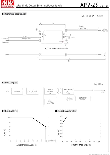 Miniatura 3 de 17.5W 5V 3.5A APV-25-5 MEAN WELL LED Iluminación Drive Fuente de alimentación conmutada Voltaje constante 110V/220V AC-DC Transformador Salida única