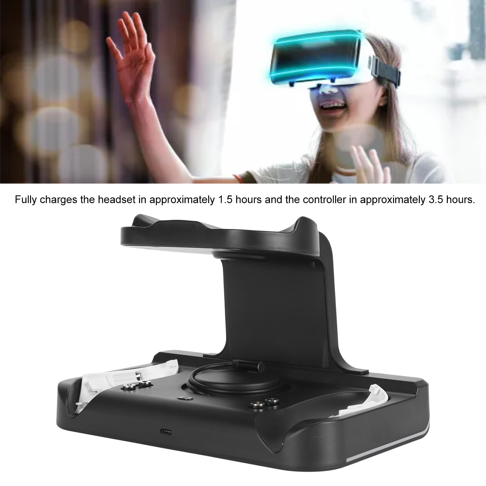 Headset-Ladestation, VR-Schnellladestation für Controller, VR-Headset-Halter, Ständer, Controller-Halterung für Wiederaufladbare Batterien (Black)