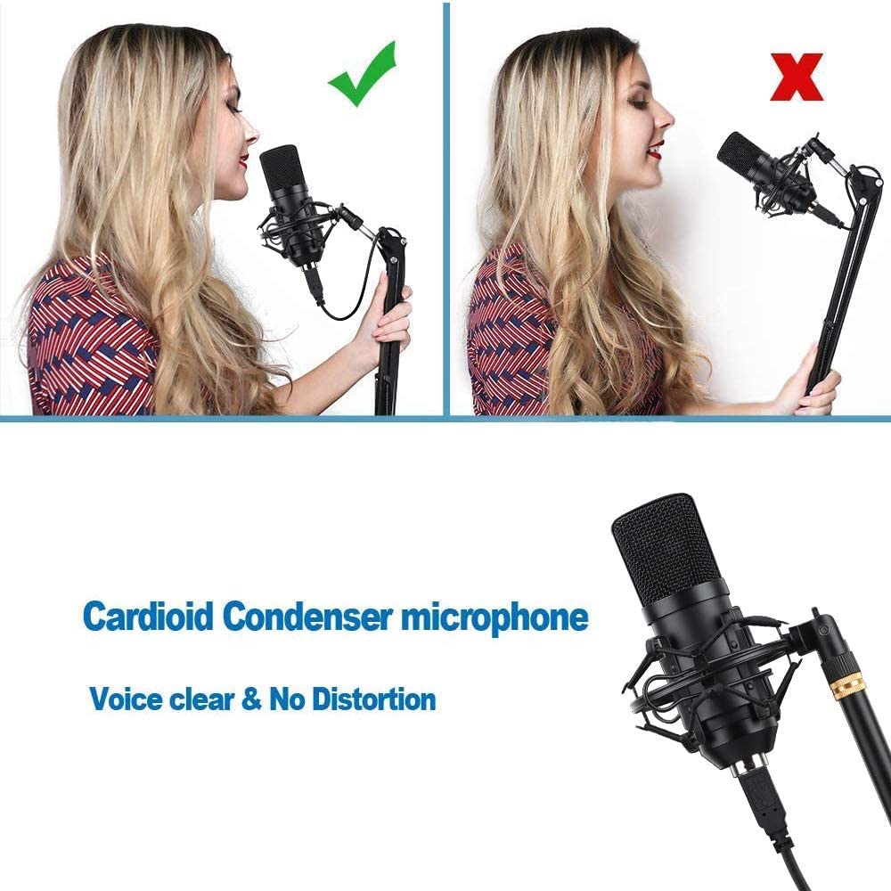 CEZO Kit de grabación de micrófono de condensador USB con soporte de escritorio, funda de aluminio y filtro pop, micrófono de condensador para YouTube, podcast, juegos, micrófono Plug & Play de