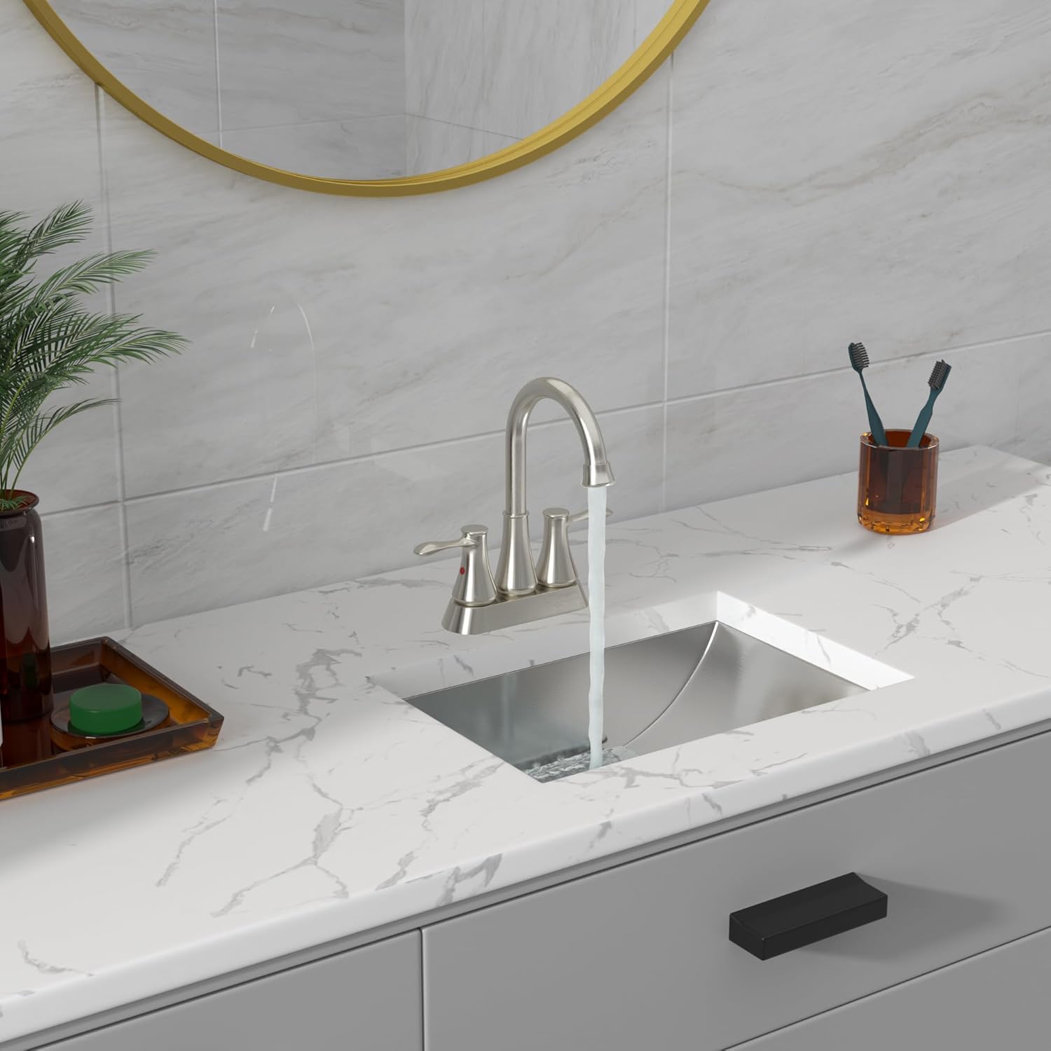 Lavabo de baño rectangular de acero inoxidable de 45,7 x 33 cm, bajo encimera, lavabo con drenaje desplegable