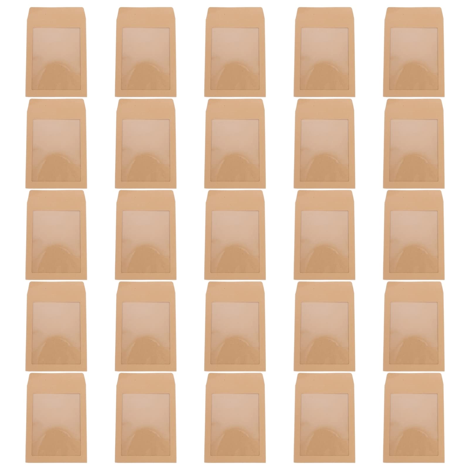 SEWACC 50 Pcs Papel Kraft Transparente Sobre De Almacenamiento De Cartas Sobre De Papel Kraft Con Ventana Sobres Con Ventana Sobres Artesanales De Cartas Archivador De Revistas Nota Khaki