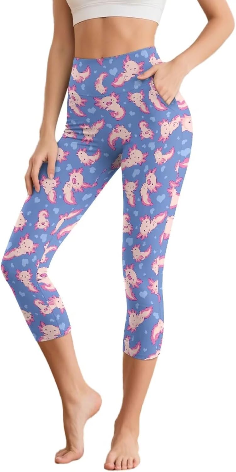 Xhuibop Womens Capri Leggings with Pockets - Summer Gym Workout High Waisted Yoga Pants