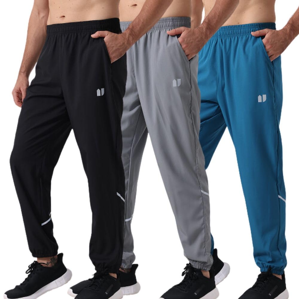 Confezione da 3 pantaloni sportivi da uomo, con tasche, da corsa, da uomo, per fitness, da allenamento