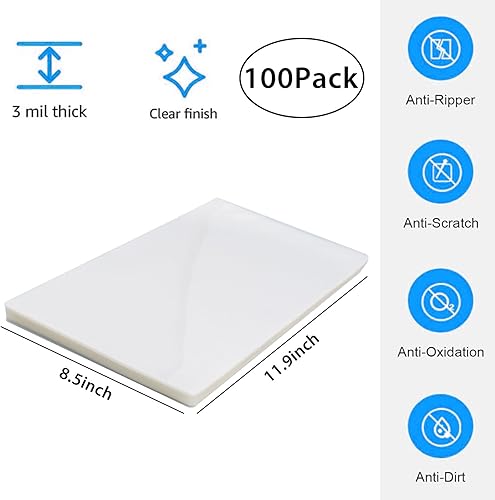 Miniatura 2 de Paquete de 100 hojas de laminación transparentes de 8.5 x 11.9 pulgadas, bolsas de laminación térmica de 3 mil con capacidad para 8 x 11.5 pulgadas,