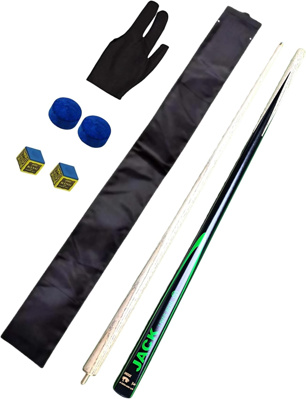 JBB Combo of Snooker and Pool cue Stick with Glove, Two chalks, 2 Tips and Half cue Cover