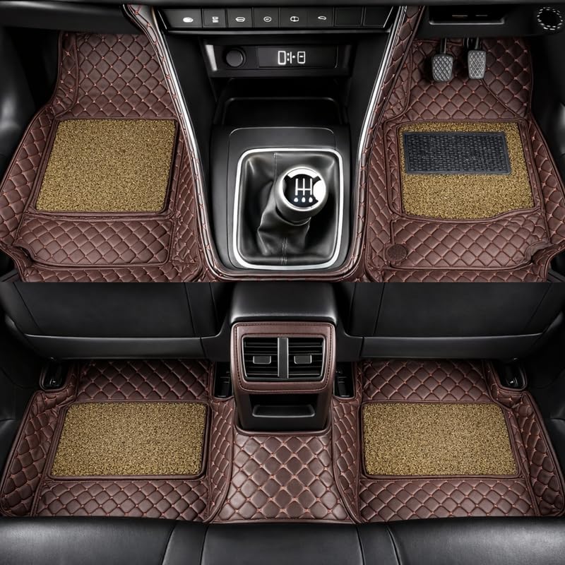 Image of SINEX Premium 7D car mat Full Set for Maruti Suzuki Swift (Model :2018-2025) Luxury Leather Double Car Floor Mat Complete Set || 100% Waterproof and Washable Color :Coffee