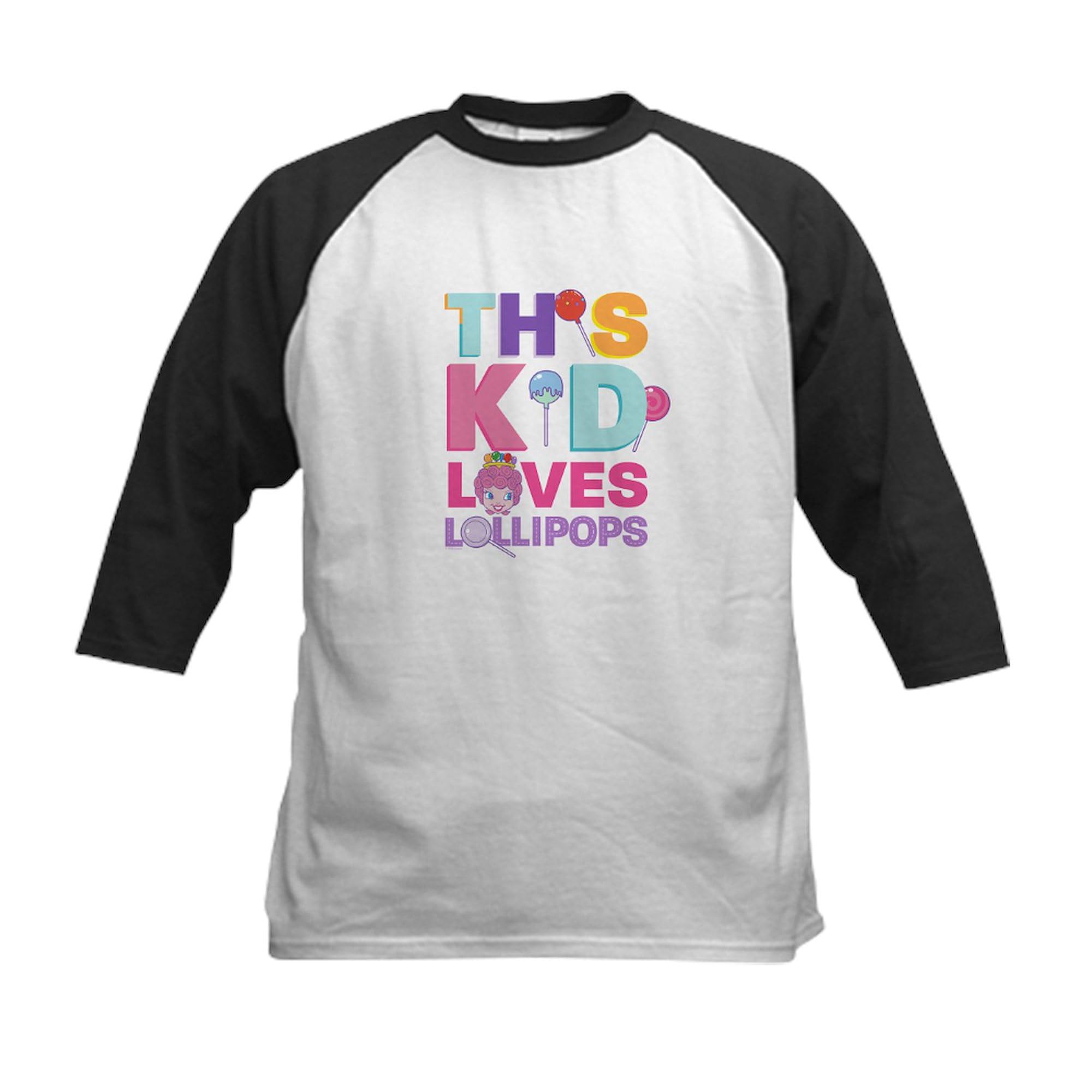 CafePress This Kid Loves Lollipops Kids Baseball T Shirt Kids Cotton Baseball Jersey, 3/4 Raglan Sleeve Shirt Black/White