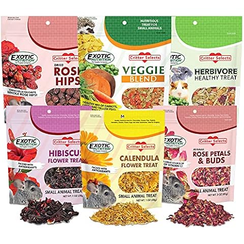Exotic Nutrition Herbivore Treats 6 Pack - Healthy Assortment Small Animal Pet Treat - Squirrels, Guinea Pigs, Rabbits, Chinchillas, Prairie Dogs, Degus, Hamsters, Gerbils, Herbivores Cover