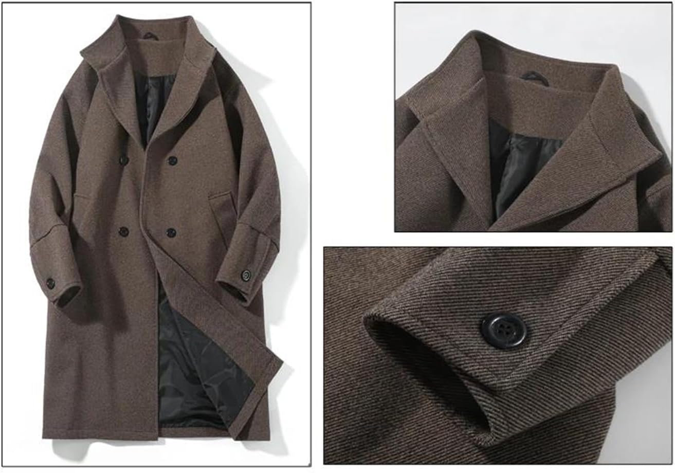 Men’S Autumn Winter Wool Lapel Coat – Loose Casual Double-Breasted Overcoat Fashion Long Sleeve Jacket