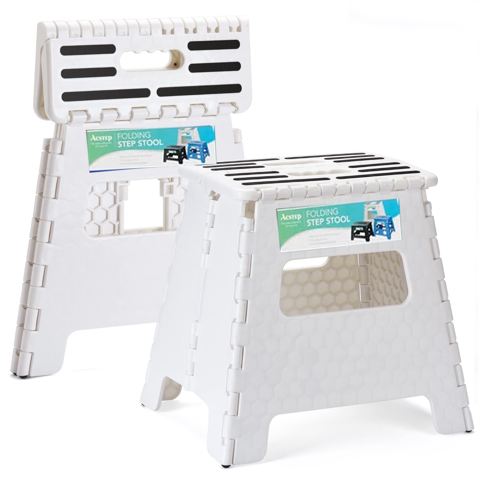 ACSTEP 16” Folding Step Stool for Adults 1-Pack, Adults Holds Up to 330 lbs . Compact Plastic Foldable Steping Stool Great for Kitchen 、Home (White)