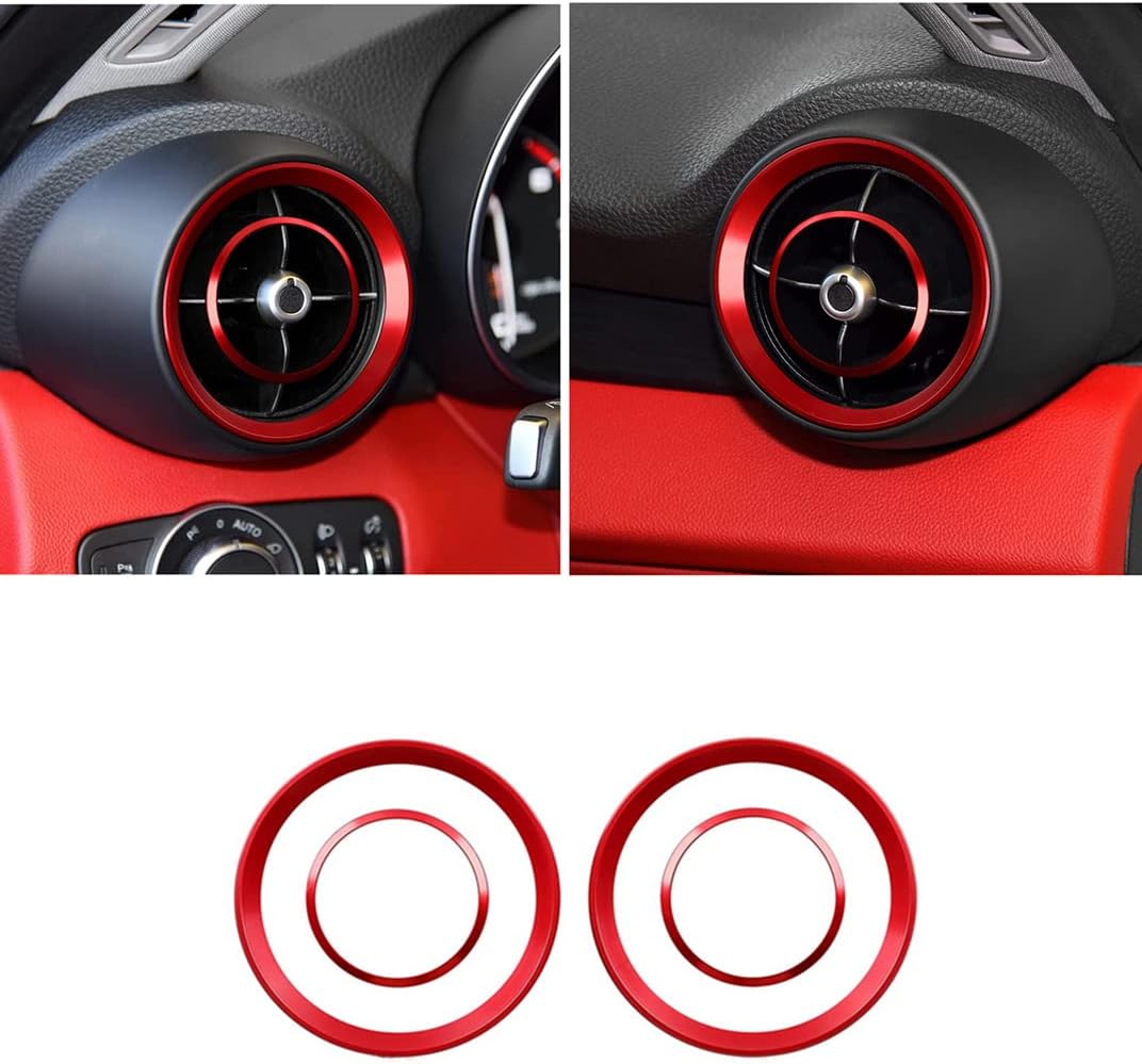 Car Interior Modification Accessories Fit for Alfa Romeo Giulia Stelvio 2015-2023 Aluminum Alloy Upgrade Decoration Accessories (red, Air Conditioning Outlet Ring 4pc/Set)