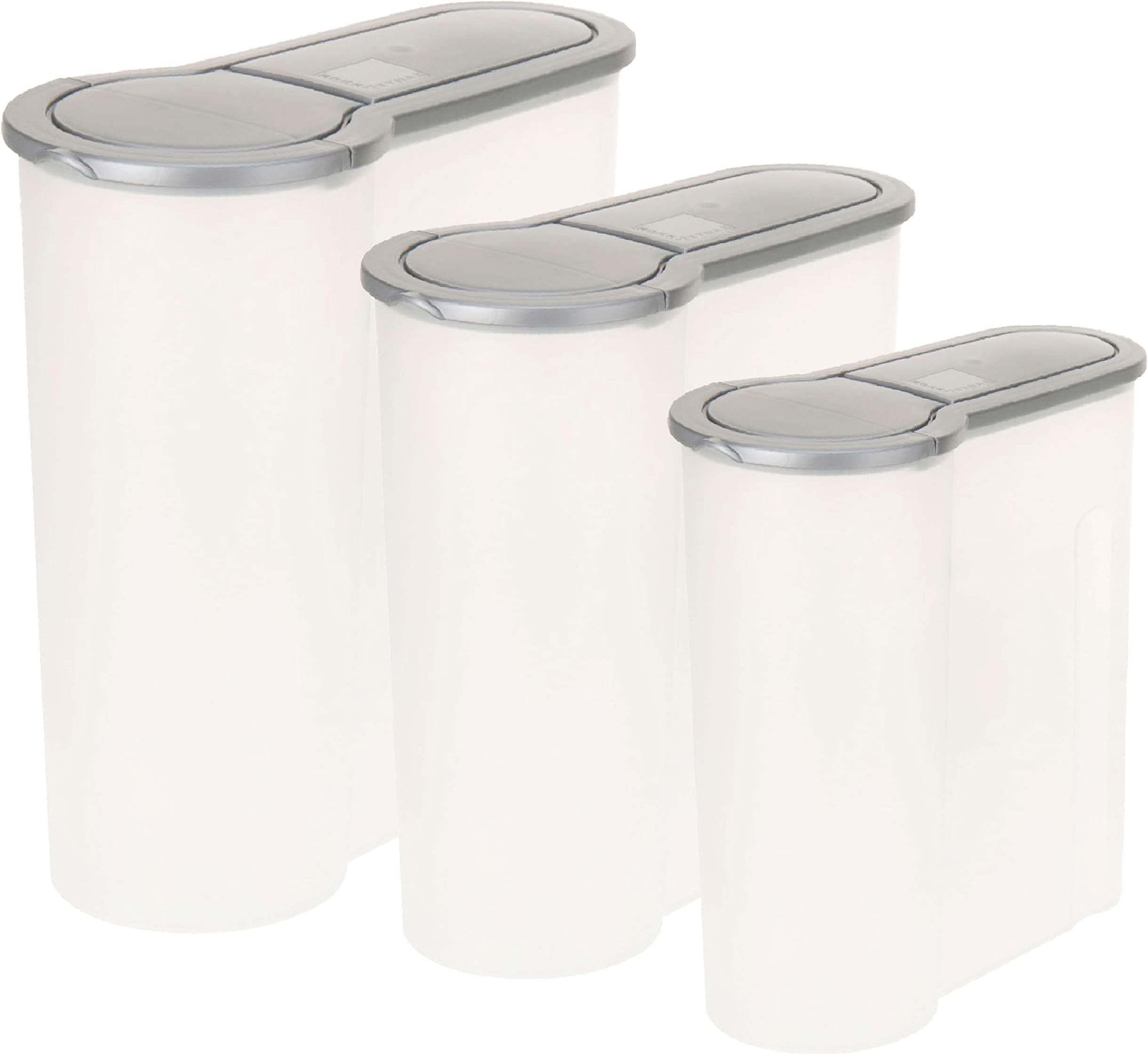 ToCi 3-Piece Storage Jar Set Shaker Household Containers in 3 Sizes 4.0 l 2.4 l 1.3 l, Colour:Grey/Transparent