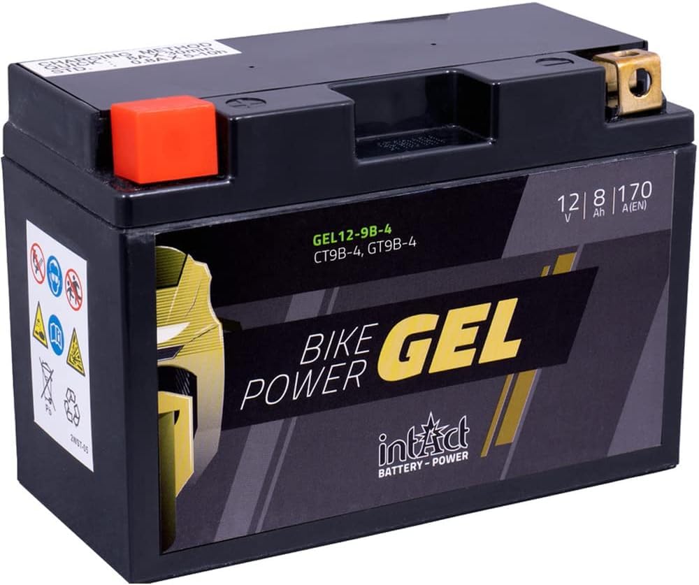 intAct - BATTERIE DE MOTO GEL Bike-Power GEL12-9B-4. Remplace YT9B, YT9B-BS. Batterie moto 12V 8Ah 170A. Dimensions : 150x65x102mm. Avec jusqu’à 30% de puissance de démarrage en plus.