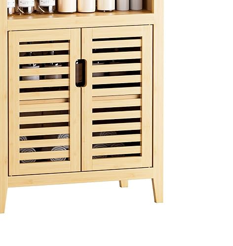 Amazon.com: HITNET Bathroom Cabinet Freestanding, Bamboo Storage
