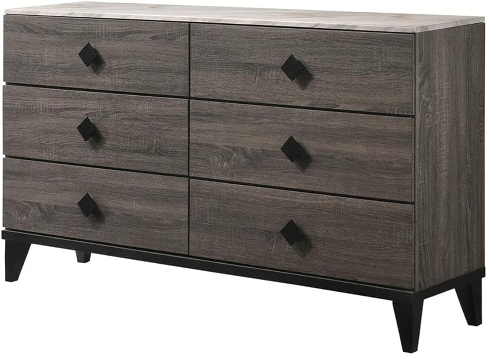 Acme Avantika Dresser in Faux Marble and Rustic Gray Oak