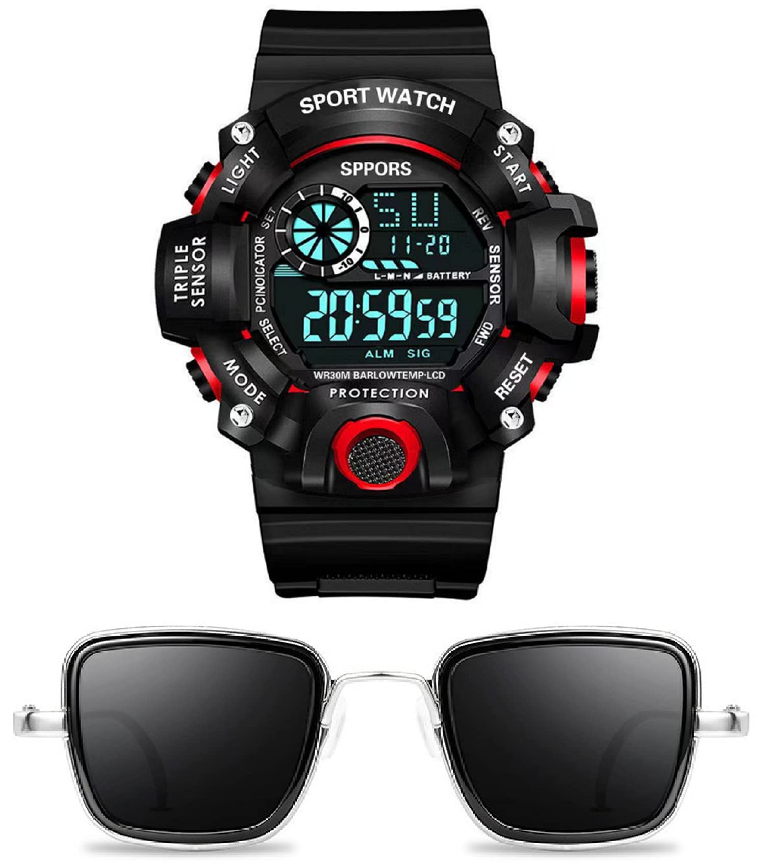 ZUPERIA Digital Multifunctional Watch with Stylish Sunglasses for Boys