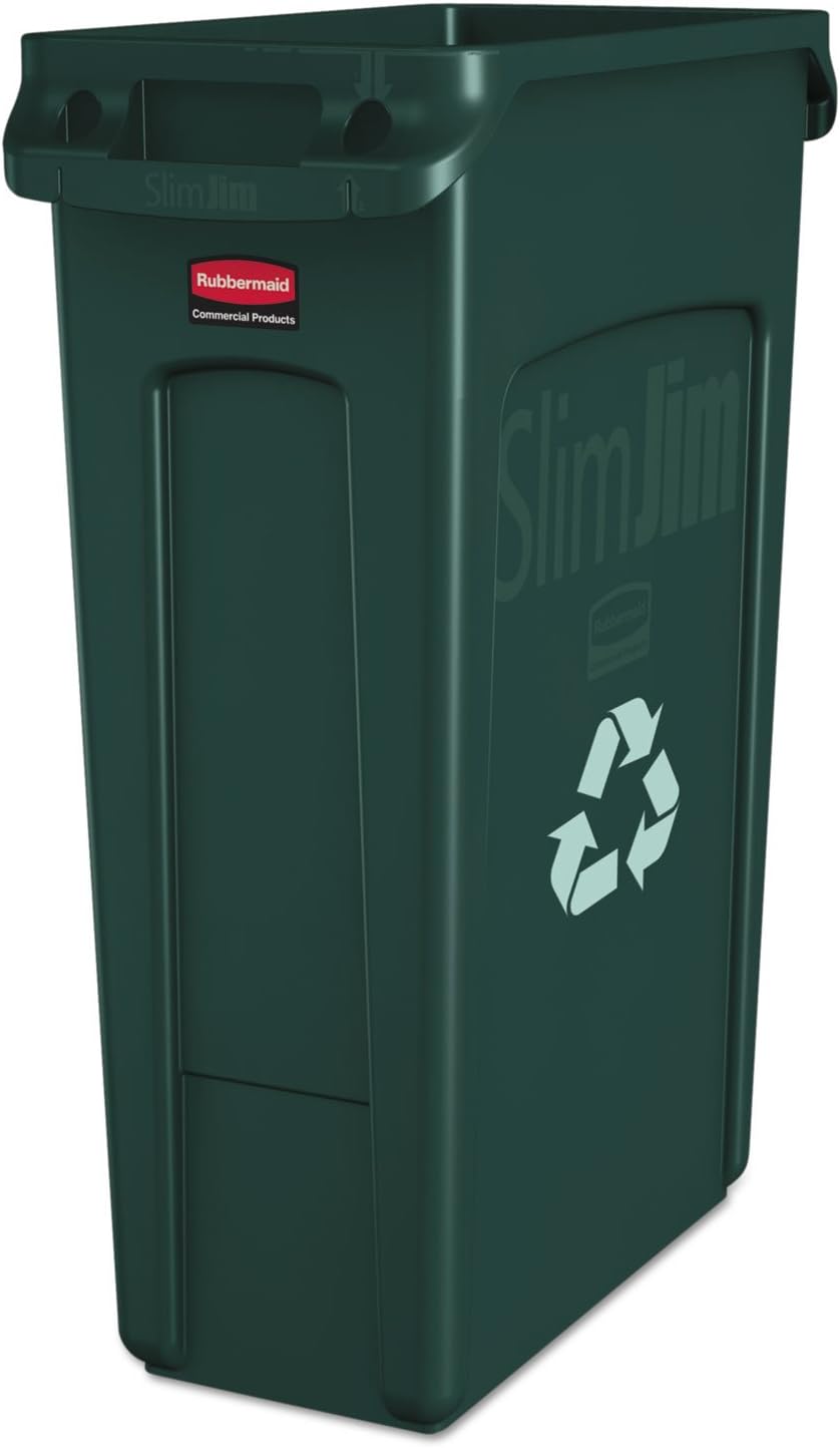 Slim Jim Plastic Rectangular Recycling/Compost Bin with Venting Channels 23 Gallon Green Recycling (FG354007GRN)