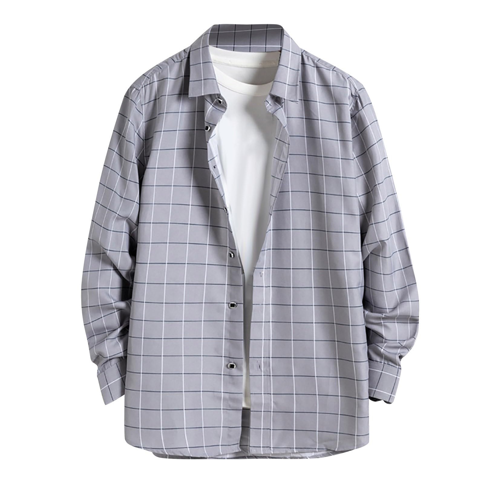 Mens Striped Printed Long Sleeved Shirt Full Button Down Lapel Formal Business Dress Shirt Slim Fit Beach Thin
