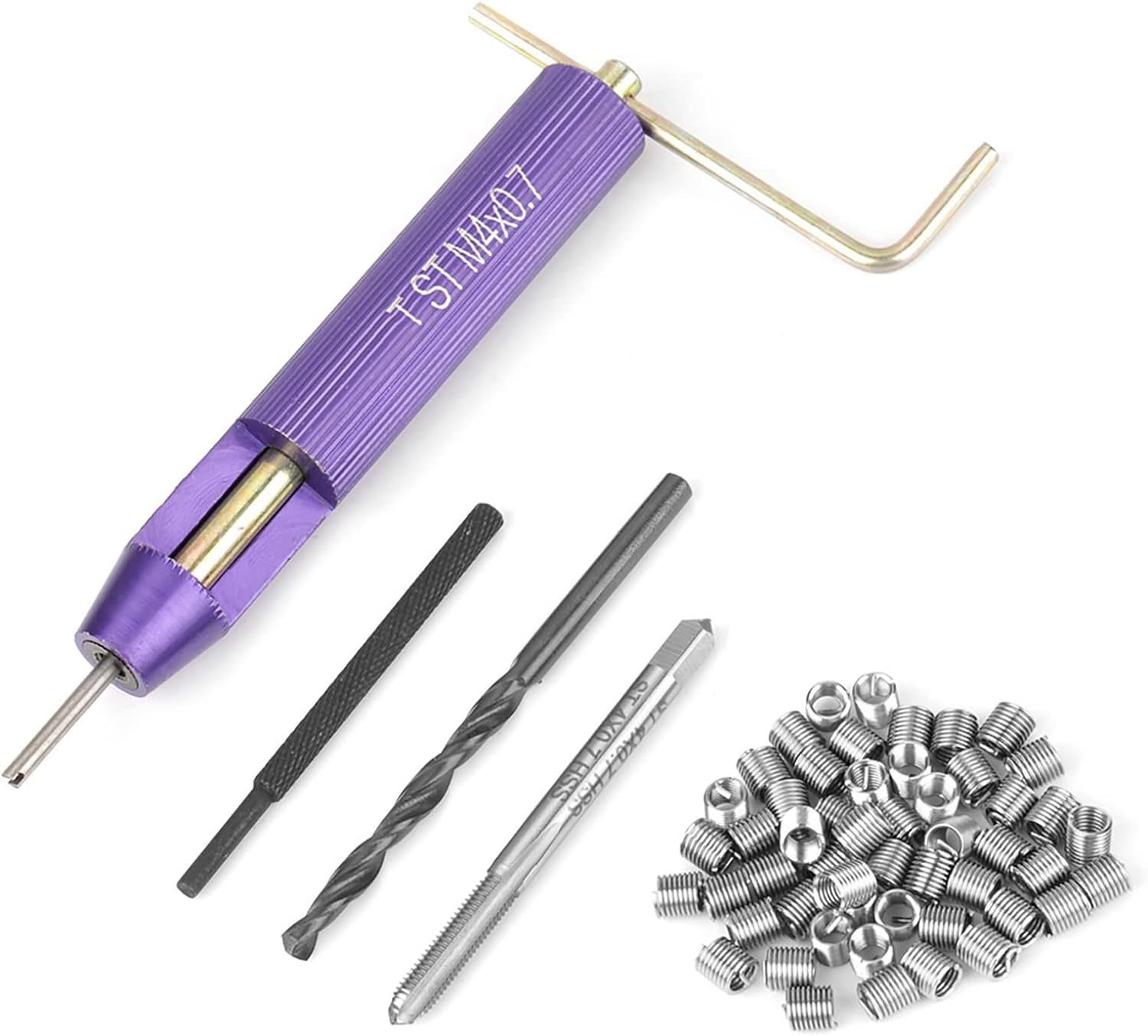 50pcs Thread Repair Kit, M4 x 0.7 Stainless Steel Wire Thread Insert Combination Tool Set for Restoring Damaged Wires in Steel M4 x 2D