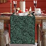 Emerald Green Sequin Velvet Table Runner - 12x72 Inches, Sparkle Glitter Embroidered Overlay for Wedding, Party & Holiday Decorations