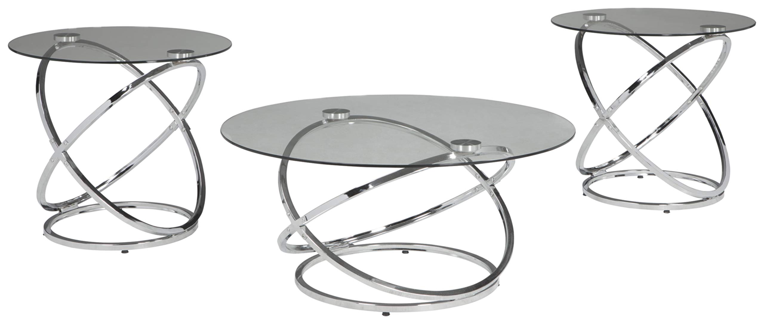 Amazon Com Signature Design By Ashley Madanere Contemporary 3 Piece Table Set Includes Cocktail Table Two End Tables Chrome Finish Furniture Decor