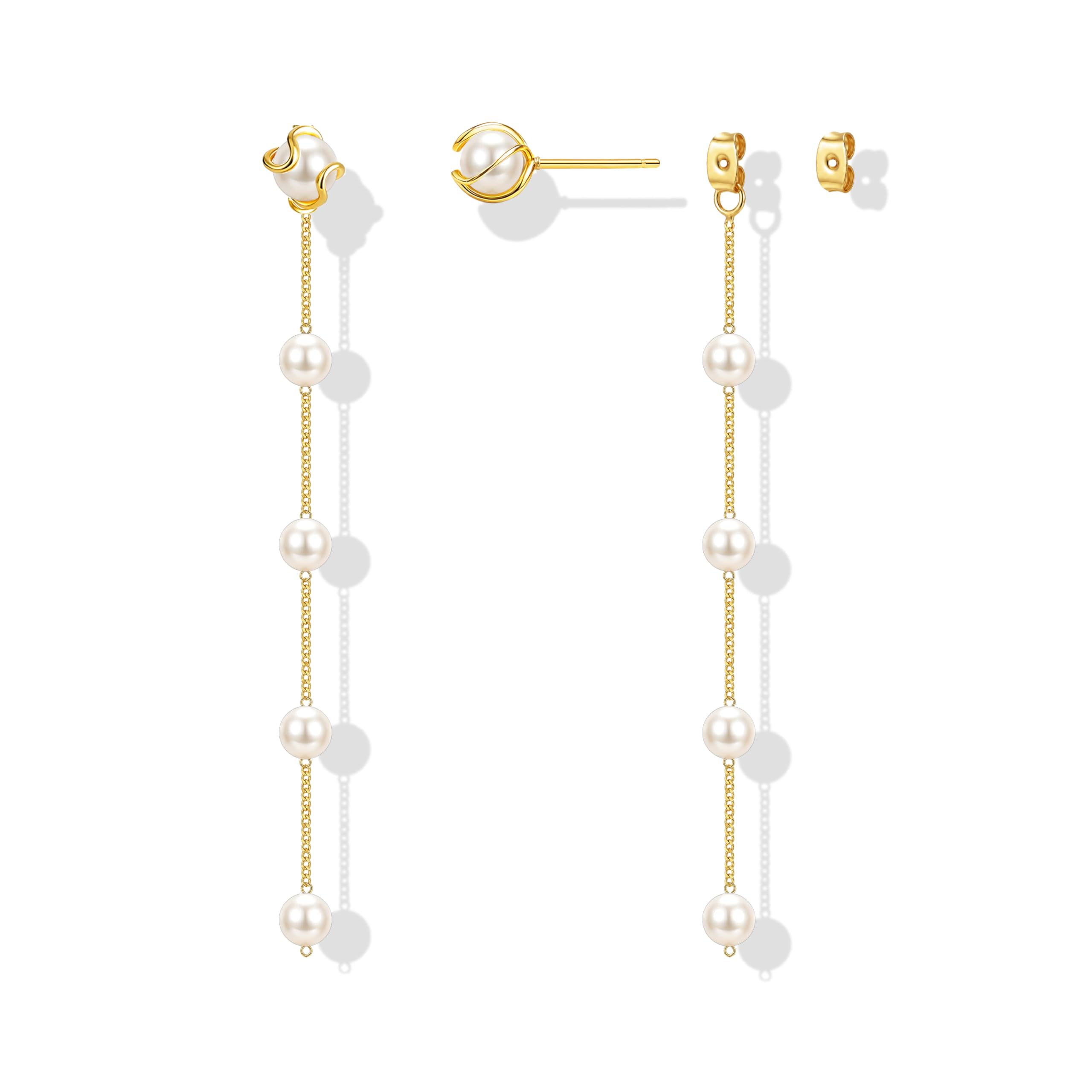 Zeffy Pearl Earrings for Women 14k Gold Silver Pearl Drop Earrings Long White Pearl Tassel Dangle Statement Earrings
