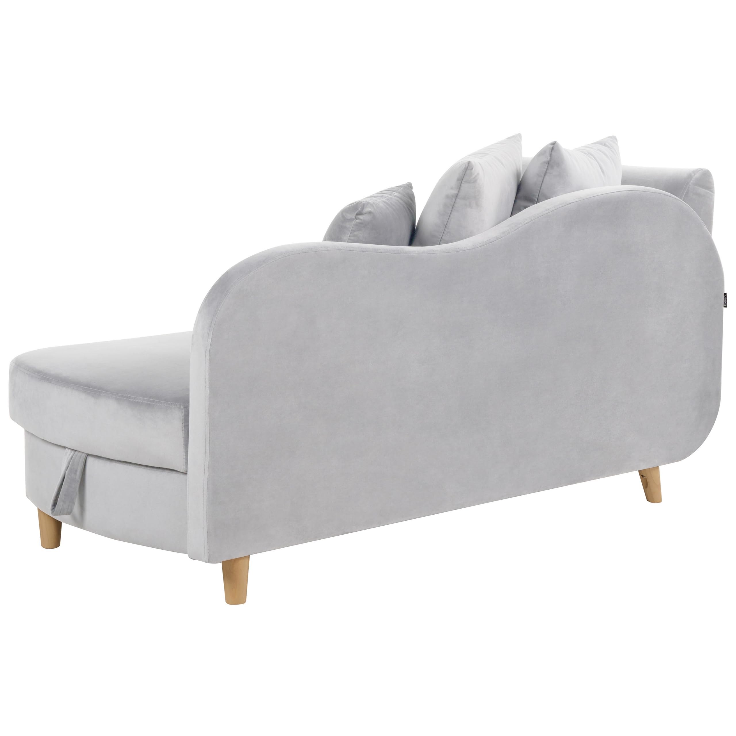 Chaiselongue Samtstoff grau linksseitig mit Stauraum Kissen modern Meri II